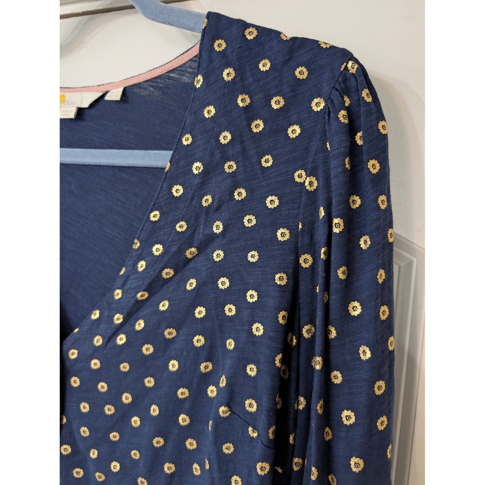 Boden Foil Floral Dot Cotton Cardigan Top V-Neck US 8 navy blue lightweight - Picture 2 of 8